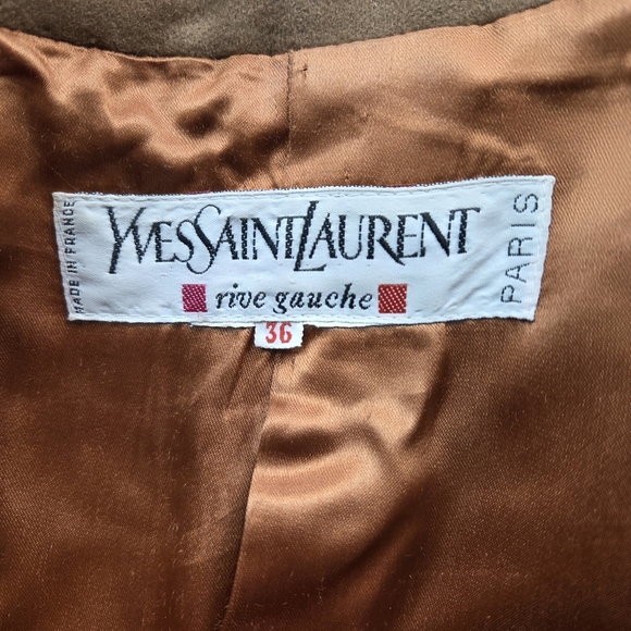 VTG Yves Saint Laurent Rive Gauche Wool Wrap Coat Camel Brown Belted EU 36 US 4 - Picture 6 of 16